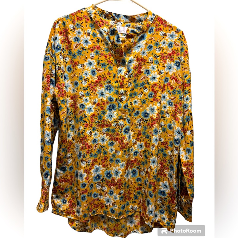 DONATED❌Gold Print Floral Blouse, Sz S 4/6